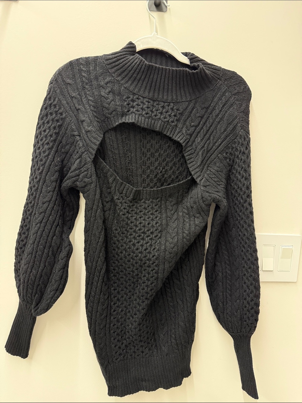 Elan Black Cable-Knit Cutout Turtleneck Sweater